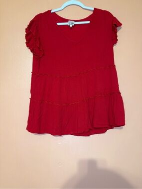 Belle Du Jour Red V-Neck Ruffle Tiered Tunic Top